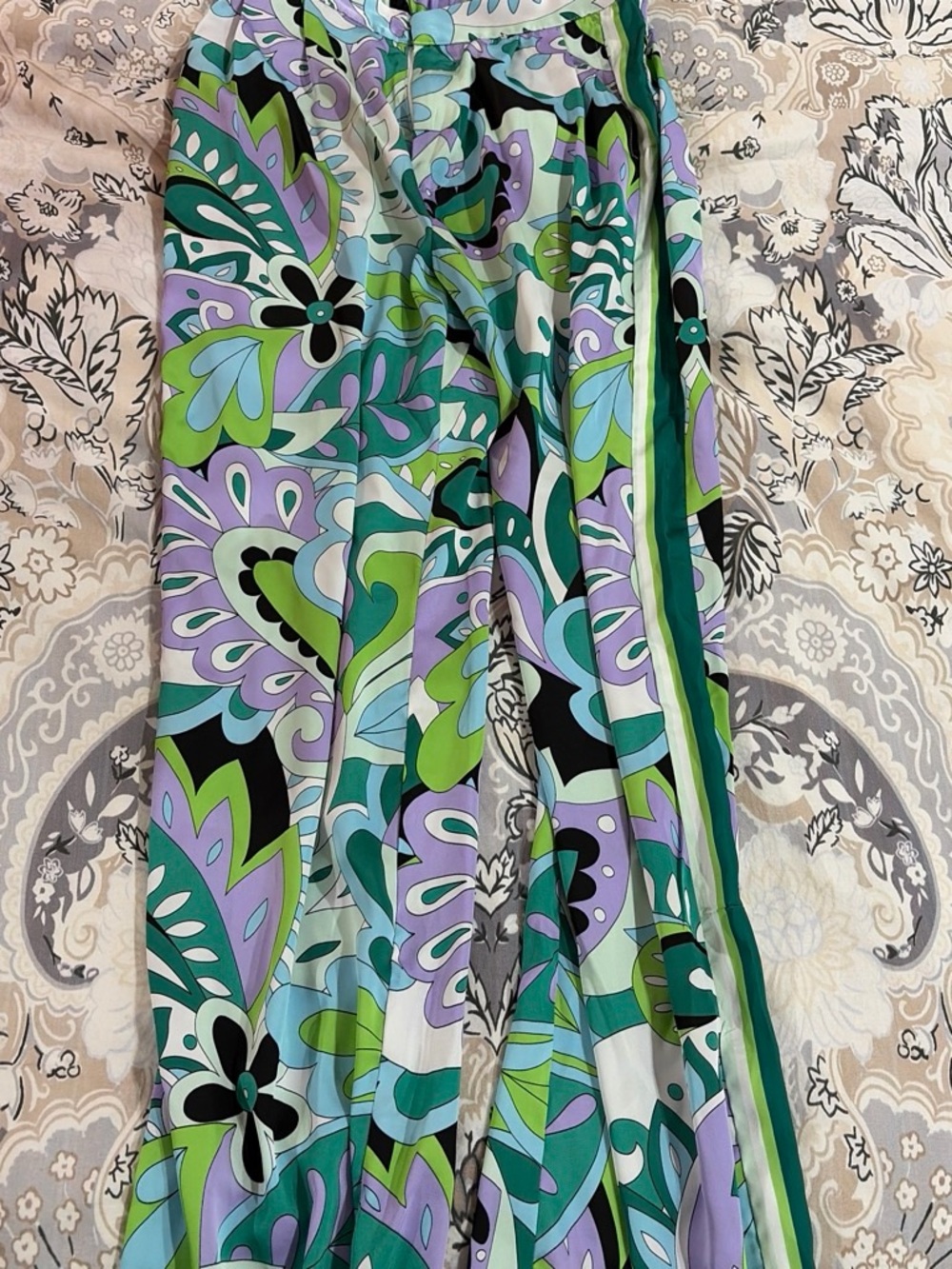 Steve Madden Printed Wide-Leg Pants and blazer in Green & Purple